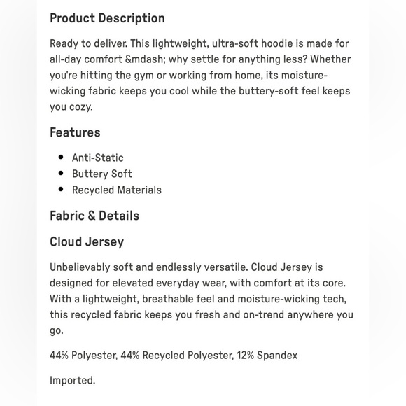 Fabletics Cloud Jersey Full-Zip Hoodie Jacket | Large | NWT | Iced Out Heather - Picture 5 of 9